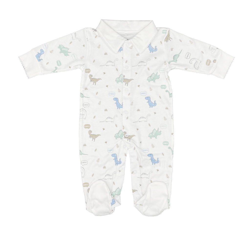 Dino Print Sleepsuit in White – Earth & Baby